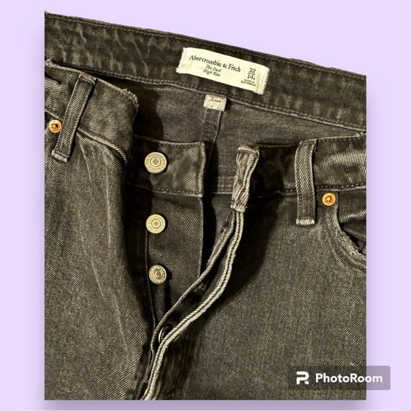 🤍 NWT Black Abercrombie and Fitch The Dad High Rise Jeans 32 short / 14 - Picture 3 of 6